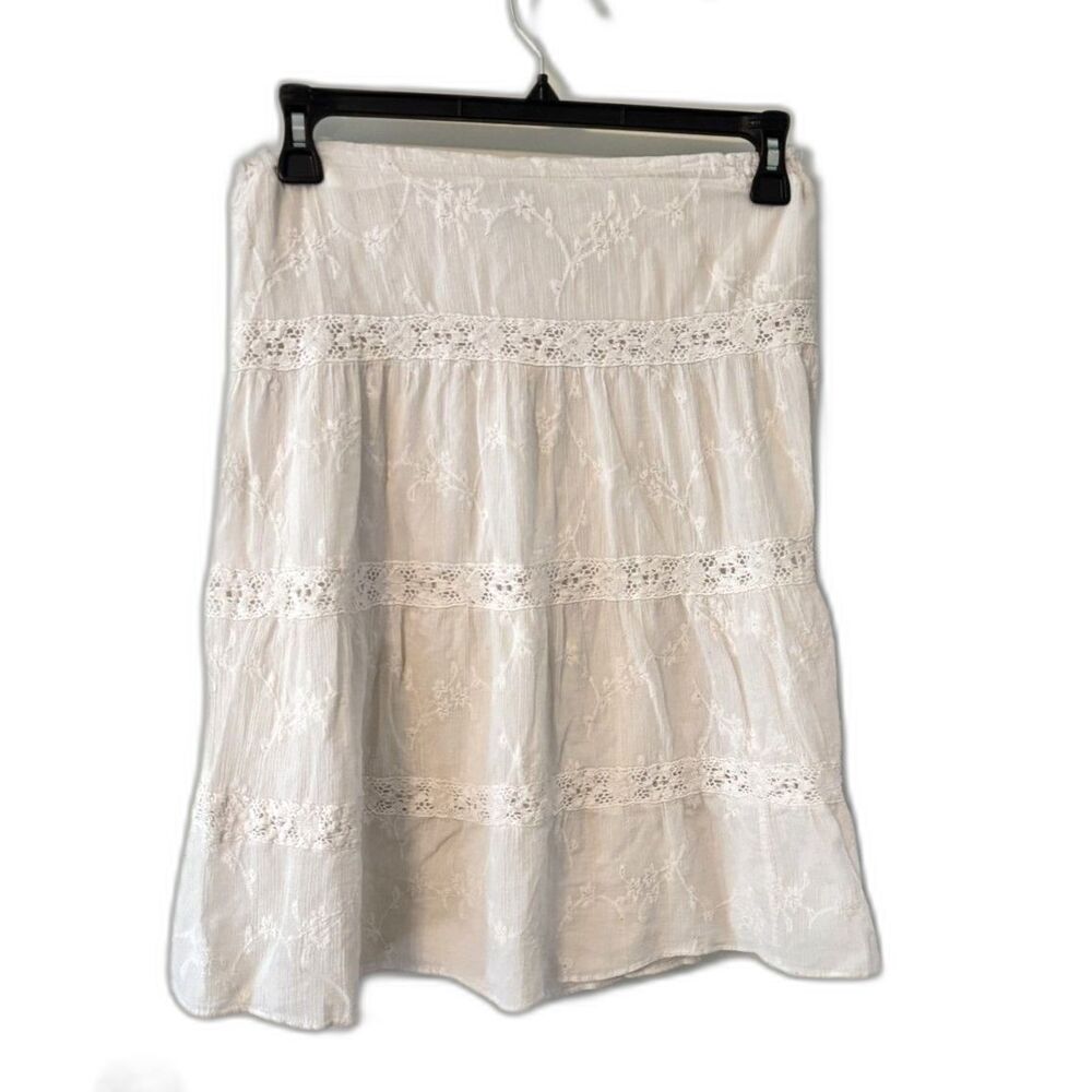Wearever Girl White Lace Tiered Skirt Size 10 Boho Cottagecore Cotton Festival